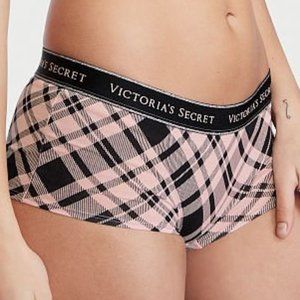 Last Pair! L VS Logo Waist Boyshort Plaid Pink & Black NWT Victoria’s Secret